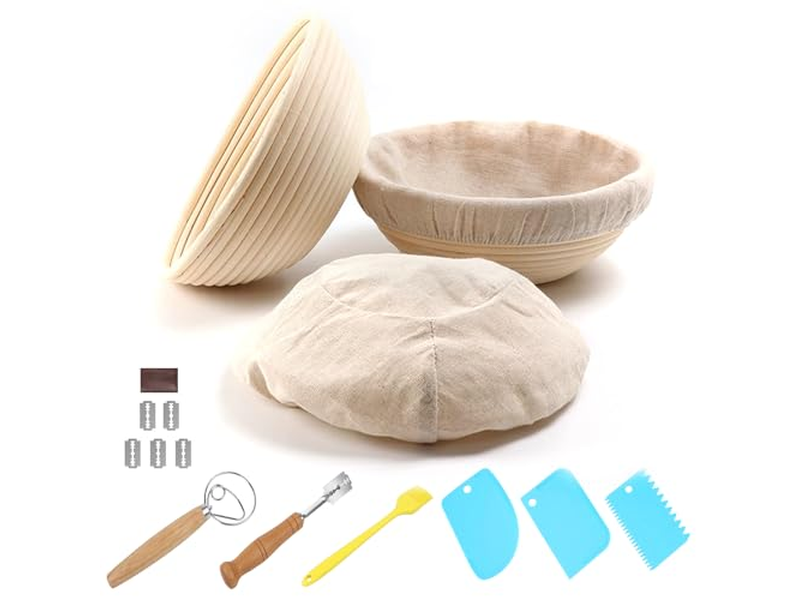Baneton Brotkorb Gärkorb Set Oval Rattan Rund Steigrohr Banneton