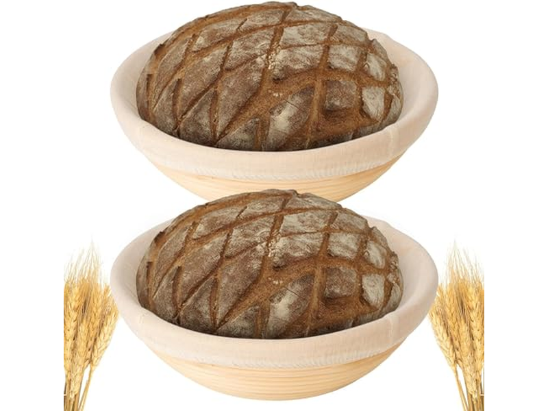 Banneton Gärkorb Set 2 mit Zubehör Sauerteig Set Rund